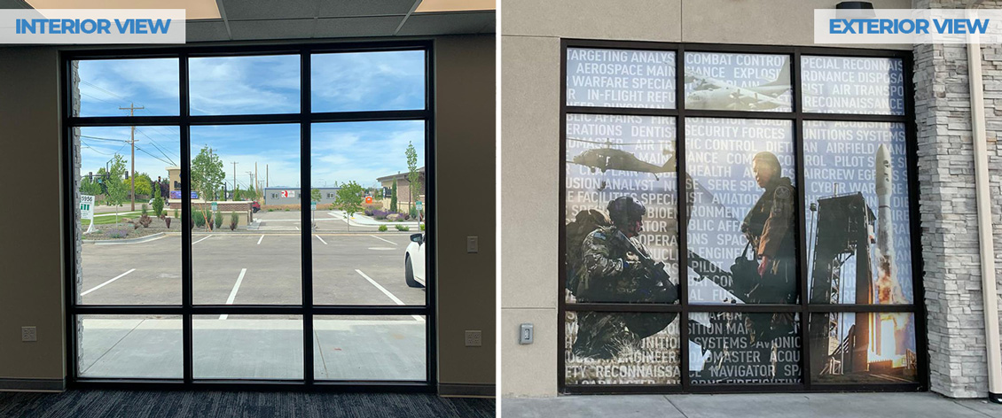 Interior and Exterior View with CoolVu Window Graphics and Security Film