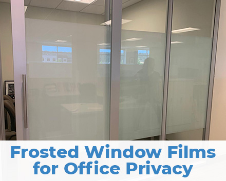 Glass Office Windows Covered in Frosted Privacy Film Obscuring Interior of Office
