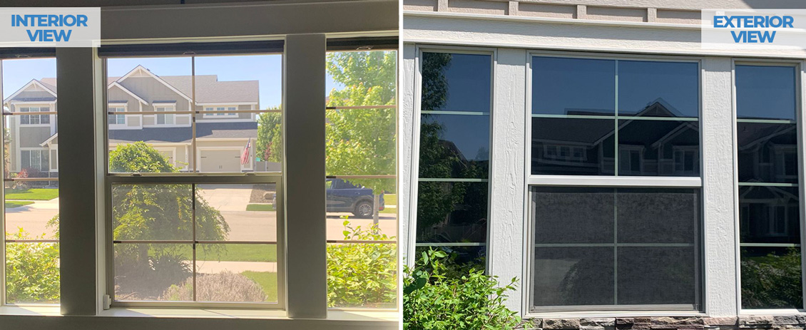 Indoor Outdoor Comparison of CoolVu Solar Window Films Showing Darker Tint on Finished Window
